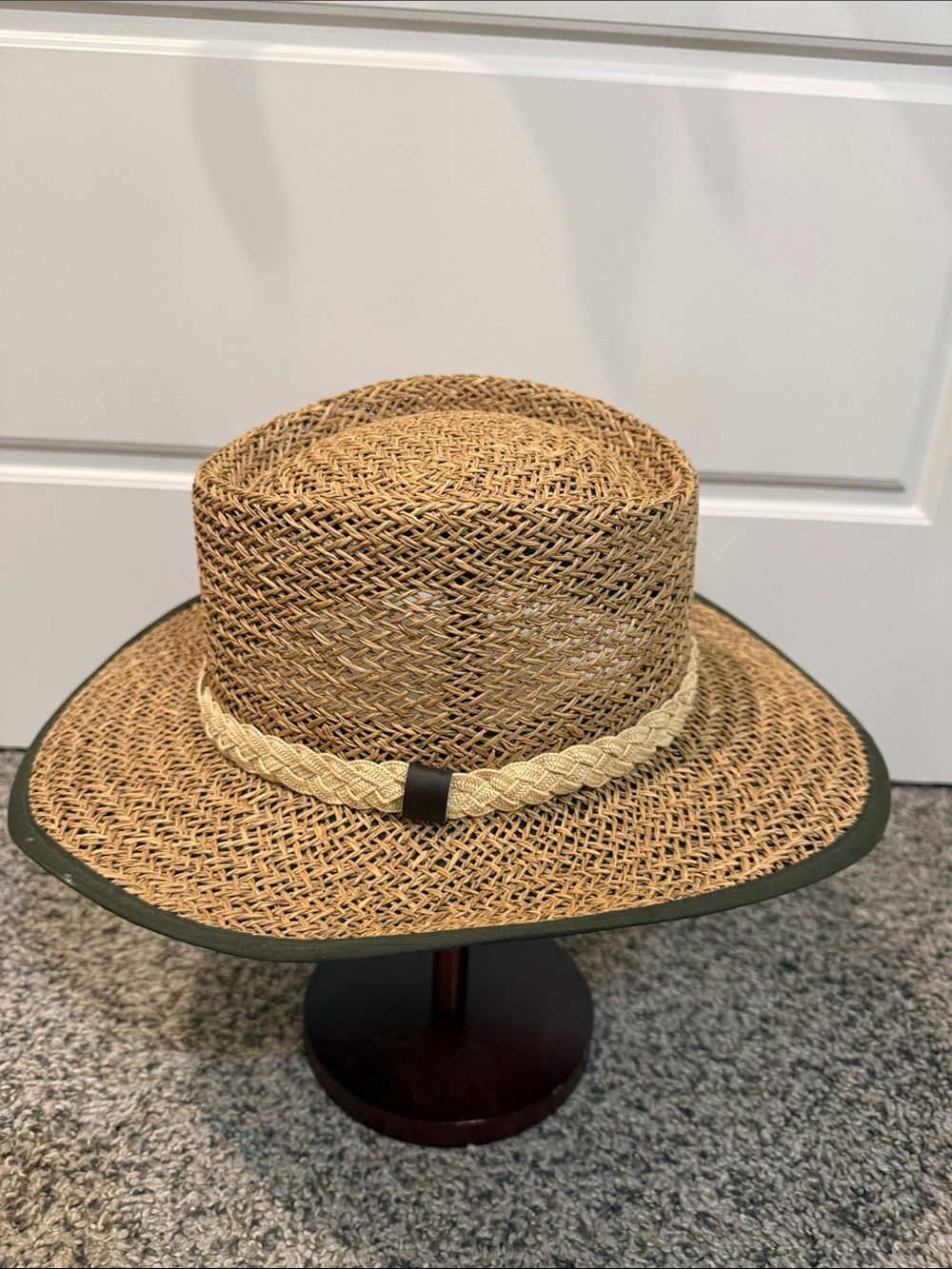 J Hats open weave straw hat woven band one size